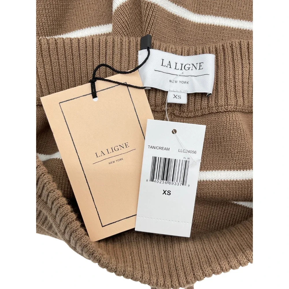 La Ligne Brown and White Striped Knit Drawstring Shorts